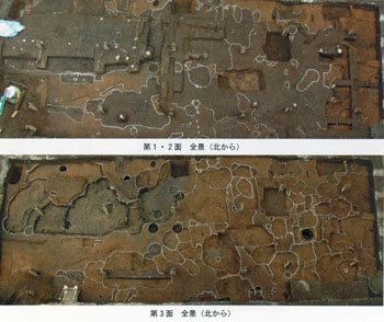 天龍寺跡１次調査　第１・２面、第３面全景（北から）